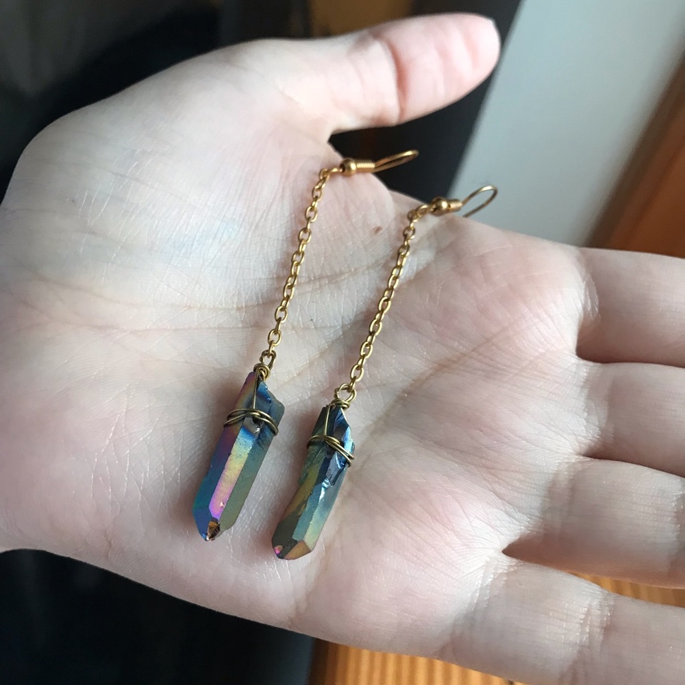Rainbow raw crystal dangle earrings